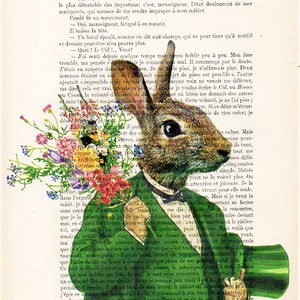 Rabbit in green,Nursery, Rabbit Art Print, Merry Everything,Happy Always,Joy Peace and Love,Rabbit Wall Art, Hare Print, Alice in Wonderland image 3