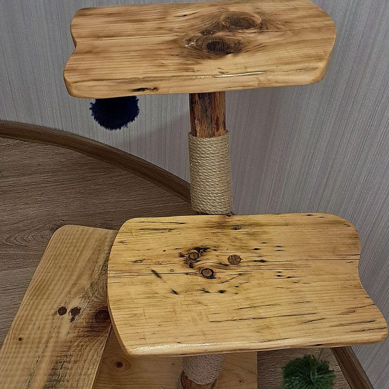 Handmade Wooden Cat Tree, Natural Wood, Cat Play Tower,rustic Cat Tree ...