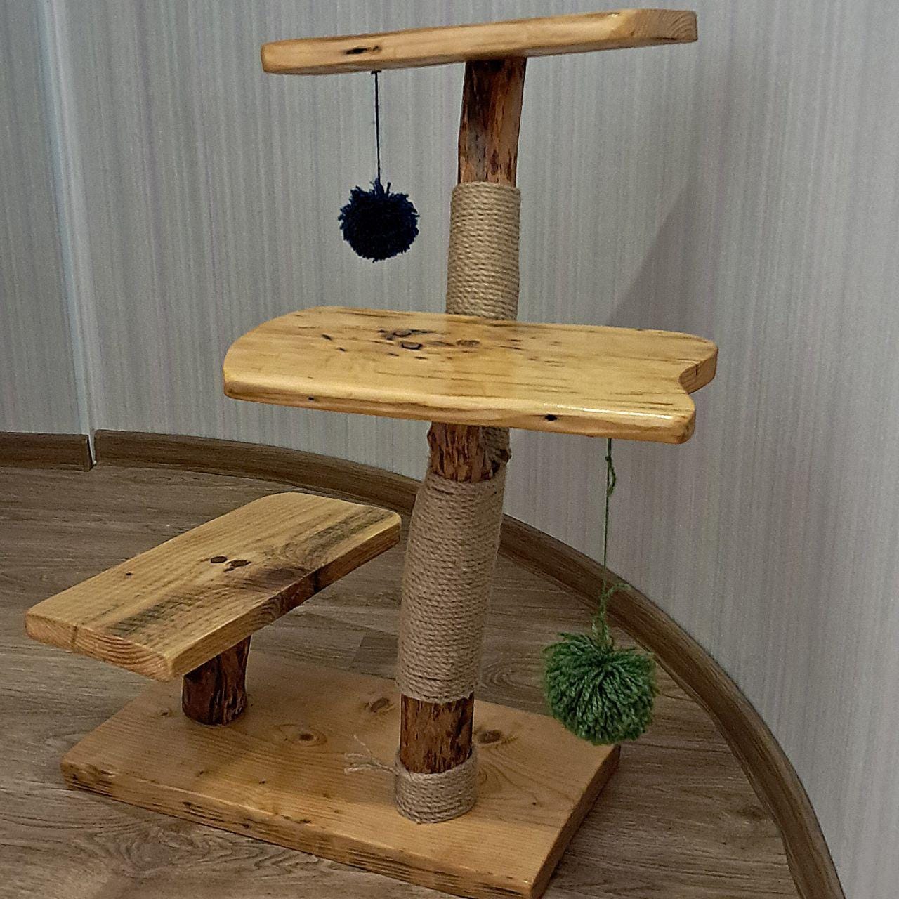 Handmade Wooden Cat Tree, Natural Wood, Cat Play Tower,rustic Cat Tree ...