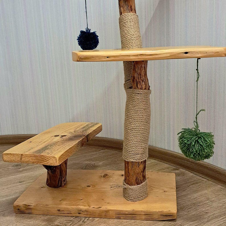 Handmade Wooden Cat Tree, Natural Wood, Cat Play Tower,rustic Cat Tree ...