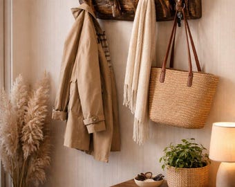 Rustic Wood Coat Rack - Live Edge Wooden Wall Hooks - Entryway Organizer