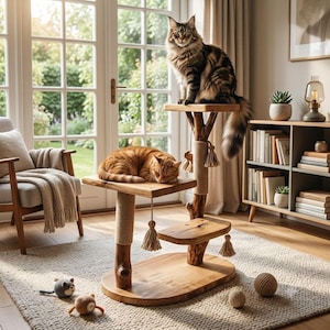 Handmade Wooden Cat Tree, Cat Play Tower,Rustic Cat Tree,
