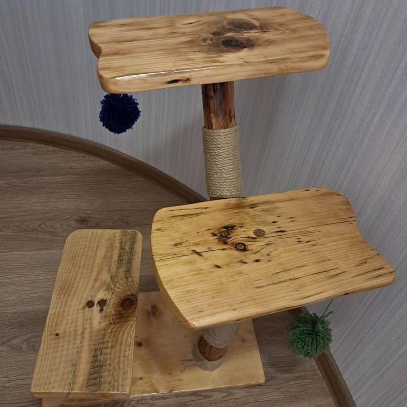 Handmade Wooden Cat Tree, Natural Wood, Cat Play Tower,rustic Cat Tree ...