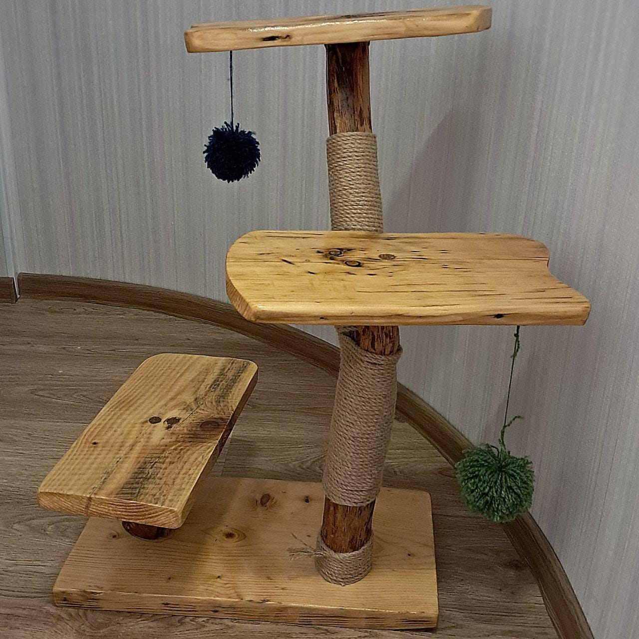 Handmade Wooden Cat Tree, Natural Wood, Cat Play Tower,rustic Cat Tree ...