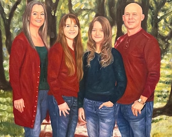 Custom Family Oil Painting From Photo, Hand Painted Group Portrait on Canvas, Anniversary Memorial Gift, Commission Painting Wall Art