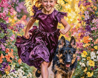 Pintura al óleo personalizada conmemorativa para mascotas familiares a partir de una foto. Retrato pintado a mano de niño y perro. Regalos de cumpleaños. Arte con pinceladas gruesas. Regalo para recordar a una mascota que ha perdido a su mascota.