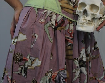 Conjunto de corsé y falda de Halloween estilo pin-up vintage