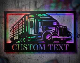 Custom Semi Truck Metal Wall Art: Personalized Big Rig Decor (RGB LED Option)