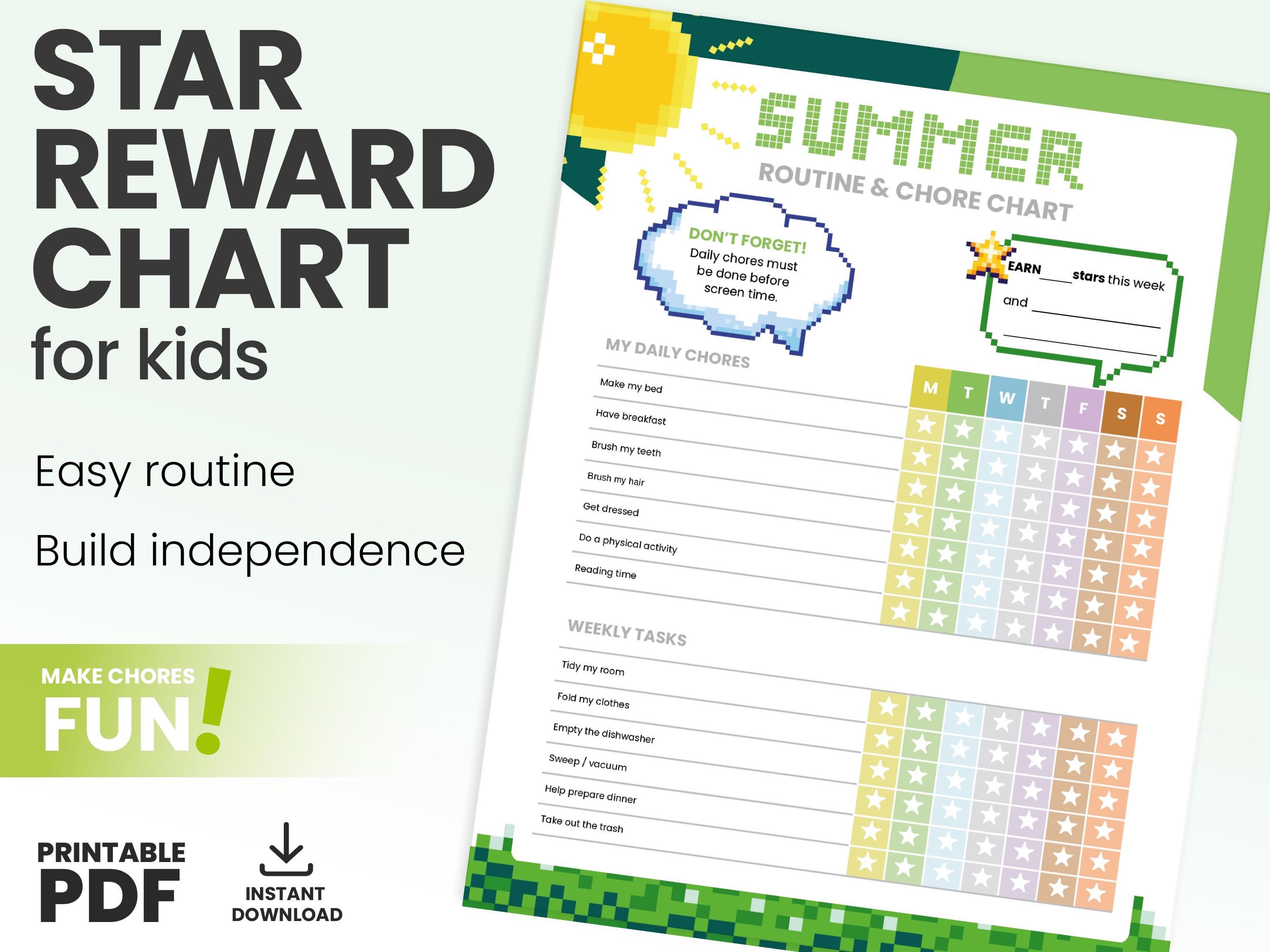 Kids Gamer Routine Chart | Summer Chore Tracker, Star Rewards ...