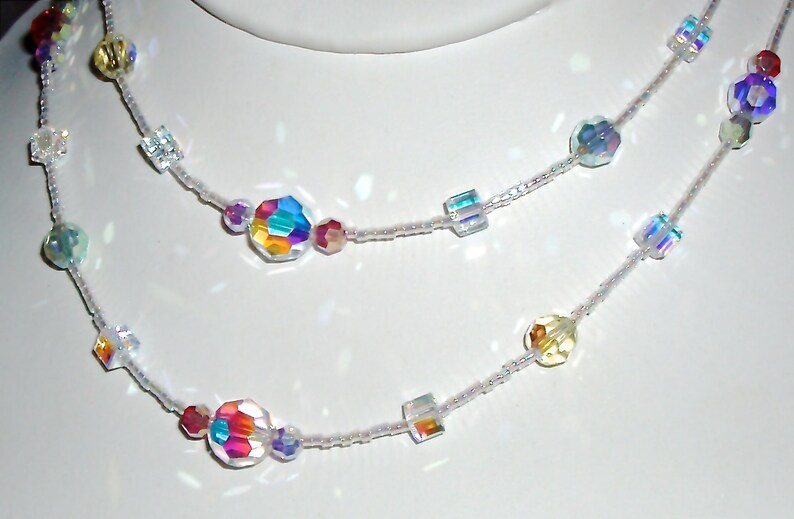 Sparkling Pastel Round and Cube AB Crystal Necklace