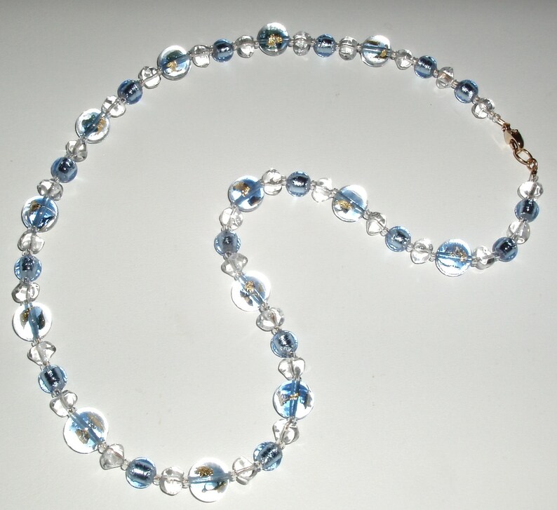 Blue and Gold Murano Glass Bead Necklace
