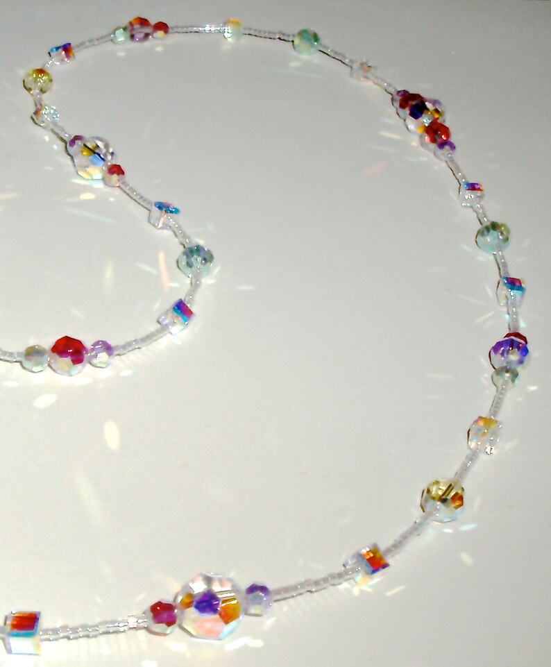 Sparkling Pastel Round and Cube AB Crystal Necklace