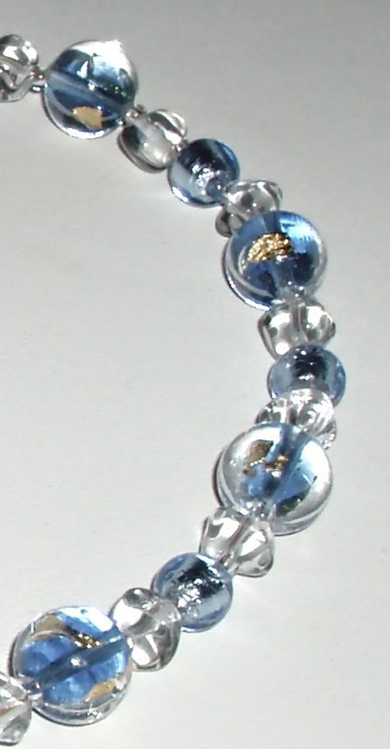 Blue and Gold Murano Glass Bead Necklace