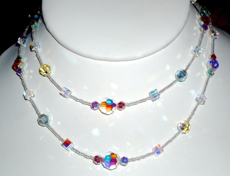Sparkling Pastel Round and Cube AB Crystal Necklace