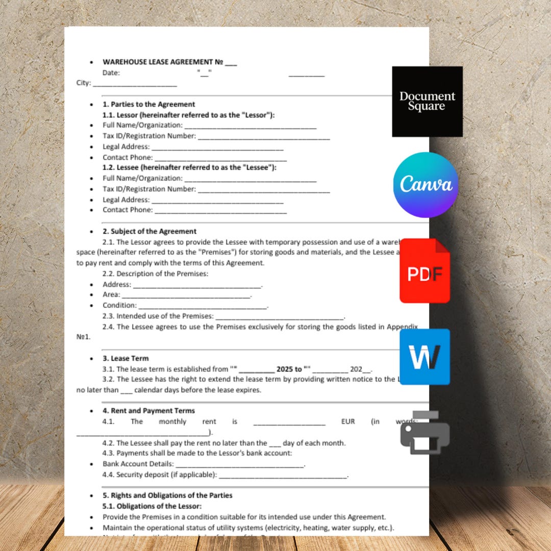 Warehouse Rent Template Warehouse Lease Agreement Template: Commercial Rental Contract (word ...