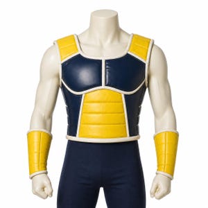 Handmade Leather Anime Inspired Armor Vest Costume, Yellow Blue Leather Battle Suit, Cosplay Armor Set, Saiyan Style Leather Outfit