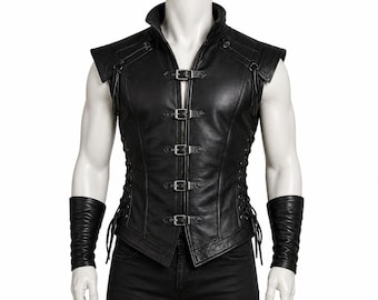 Giubbotto medievale da uomo in vera pelle - Armatura gotica da guerriero vichingo - Costume cosplay e LARP fatto a mano