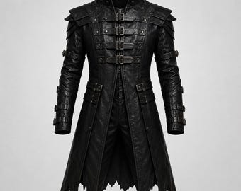 Abrigo de cuero genuino inspirado en supervillanos – Gabardina gótica de cuero negro – Chaqueta de cosplay de villano – Abrigo de disfraz