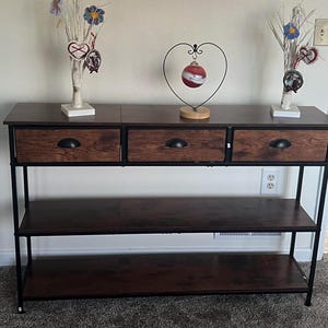 47 Inch Console Sofa Table, Entryway Table With 3 Drawers, 3 Tier Storage Shelves