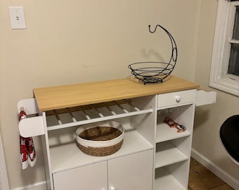 Rolling Kitchen Cart with Drop Leaf, Wine, Microwave Stand Serving with Drawer Shelves