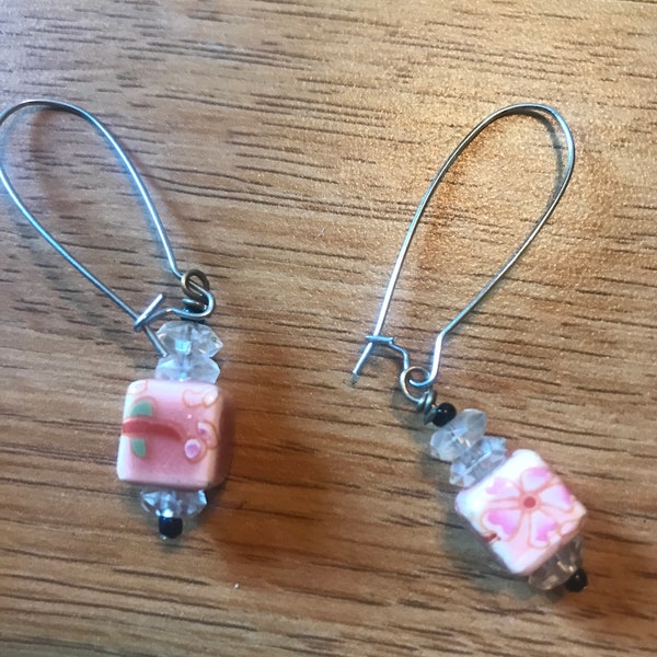 Pink cube earrings