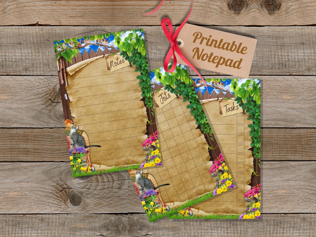 Printable Notepad, Rustic Memo Pad, Digital PDF, Checklist Notes, Grid ...