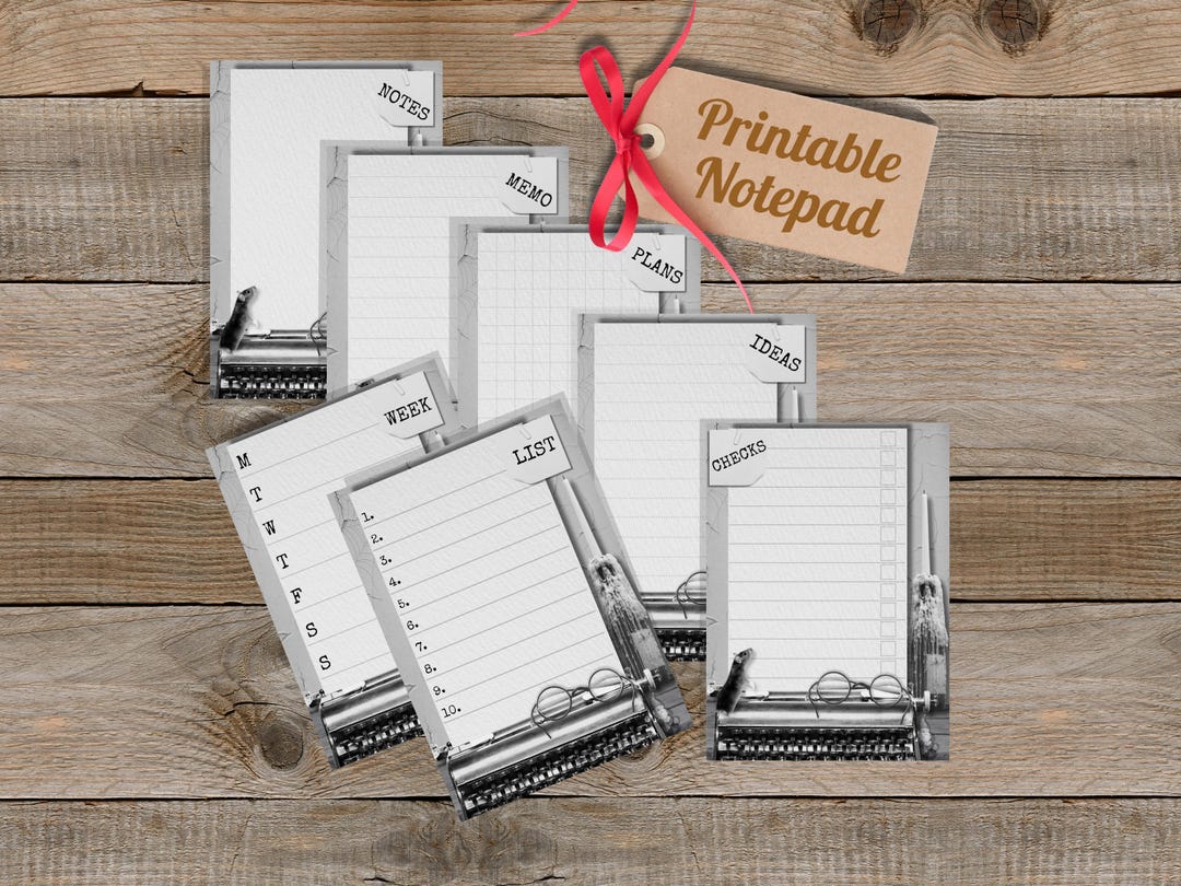 Printable Notepad, Instant Download Stationery, Black and White Memo ...