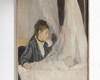 Die Wiege Berthe Morisot Vintage Plakat. Impressionistische Mutter und Baby-Gemälde-Reproduktion für eleganten französischen Hauptwand-Dekor-Stil