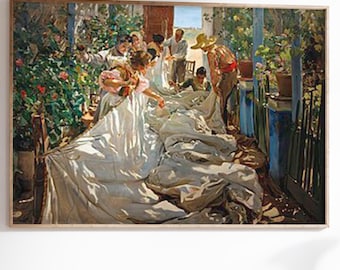 帆の修繕 - ホアキン・ソローリャ・イ・バスティーダの手描きの油絵