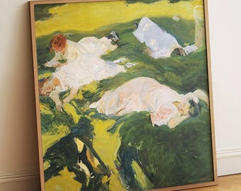 Joaquín Sorolla Siesta Art Print, Impressionist Painting Poster, Luminous Women Resting Scene, Spanish Vintage Wall Decor for Home