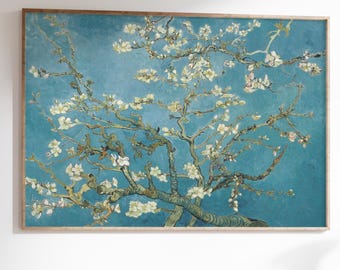 Van Gogh Almond Blossom Print – Famous Floral Painting Poster – Blue Nature Wall Art for Home Decor and Fine Art Reproduction Lovers