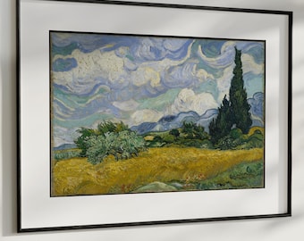 Stampa Campo di grano con cipressi – Poster del dipinto di paesaggio di Van Gogh per l'arredamento della casa, riproduzione artistica vibrante in stile post-impressionista