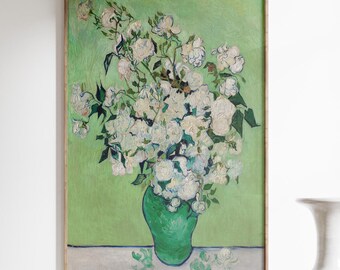 Eleganter Blumen Wand-Kunstdruck Inspiriert von Van Gogh - Rosen Botanische Gemälde Poster, Vintage Fine Art Reproduktion für Wohnkultur und Geschenke