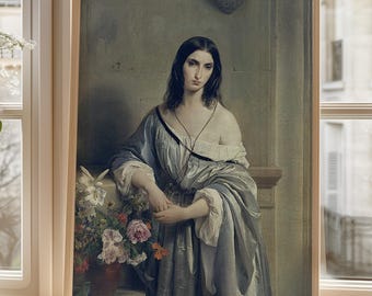 Melancholy by Francesco Hayez – Romantic Classic Woman Portrait Print, Elegant Historical Art for Bedroom, Study, Office or Vintage Decor
