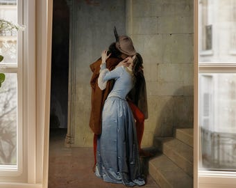 Il Bacio Art Print By Francesco Hayez, Romantic Italian Masterpiece Print, Iconic Love Scene Museum Artwork Reproduction For Home Decor