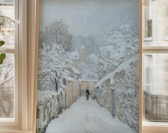 ルーヴシエンヌの雪 - アルフレッド・シスレーの手描き油絵複製、冬の