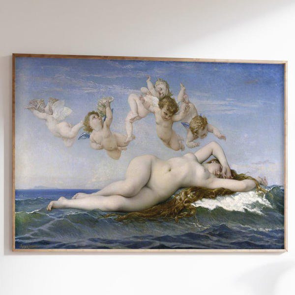 Die Geburt der Venus Poster von Alexandre Cabanel, berühmte klassische Malerei Druck, Mythologisch feminine Kunst Wanddekoration, romantische Kunst