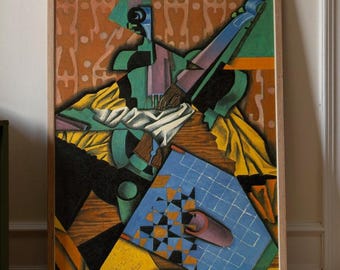 Violin And Checkerboard Violon Damier Juan Gris Poster, Cubist Music Wall Print, Spanish Still Life Room Decor, Vintage 1913 Painting
