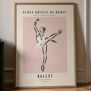 Ecole Royale De Danse Ballet Poster, Minimalist Ballerina Line Art Print, French Dance School Illustration, Elegant Pastel Wall Decor