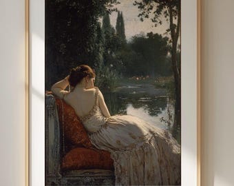 Summer Night Émile Vernon Wall Poster, Romantic Woman Garden Home Art Print, Soft Classical Room Decor, French Academic Painting