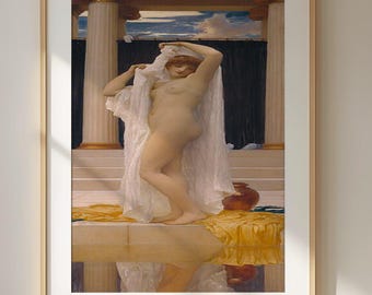 The Bath of Psyche by Lord Frederic Leighton Poster, Classical Mythological Painting, Elegant Greek Goddess Art Wall Decor, Museum Style