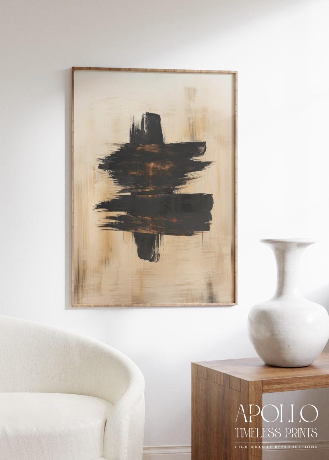 Black Abstract Brushstroke Art Wall Poster, Modern Expressionist Home ...