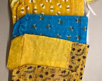 Bolsa reutilizable mediana para panadería con diseño de abeja: bolsa ecológica para almacenar pan.