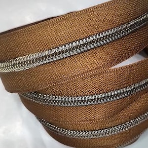 Zipper Tape -  by the yard - Caramel  with Brass Teeth - #5  Zipper Tape