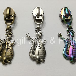 Standing Dragon - zipper pull - size 5 - Set of 5 or 10