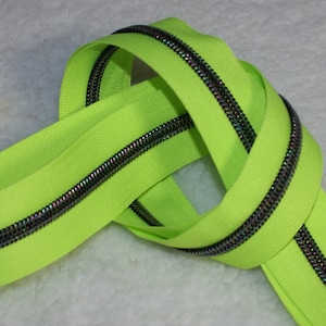 Zipper Tape -  by the yard-  Lime w/ dark iridescent teeth -  #5  Zipper Tape