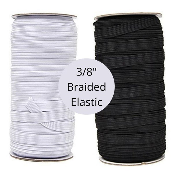 3/8" elastic,  Black ONLY - Flat Knit Elastic - Soft and Comfortable -  Sold in 5yd or 10yd bundles - white is sold out