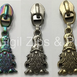 Gnome Brass, Nickel and Matte Rainbow Size 5 Zipper Pull image 1