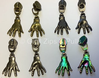 The Hand Zipper Pull - Zipper Charm - fits size 5 nylon zippers - offered in 4 metal finishes
