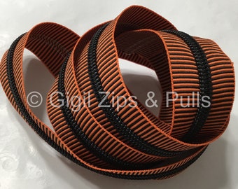 Zipper Tape -  by the yard - Orange and Black Narrow Stripes - Size 5
